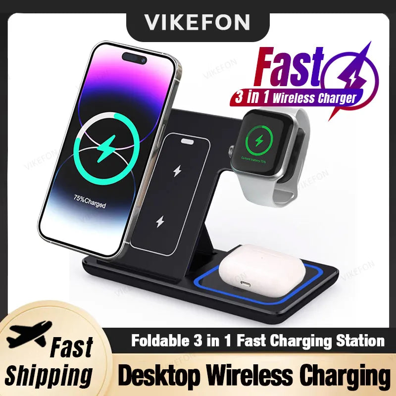 3 in 1 Wireless Charger Foldable Fast Phone Charge Station