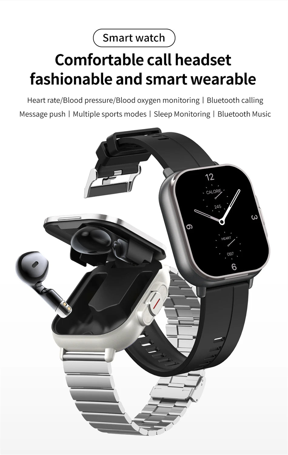 Smart Watch 2 in 1 With Earphone